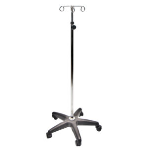 PS12M | Porta suero cromado base plástica 5 ruedas multisuero